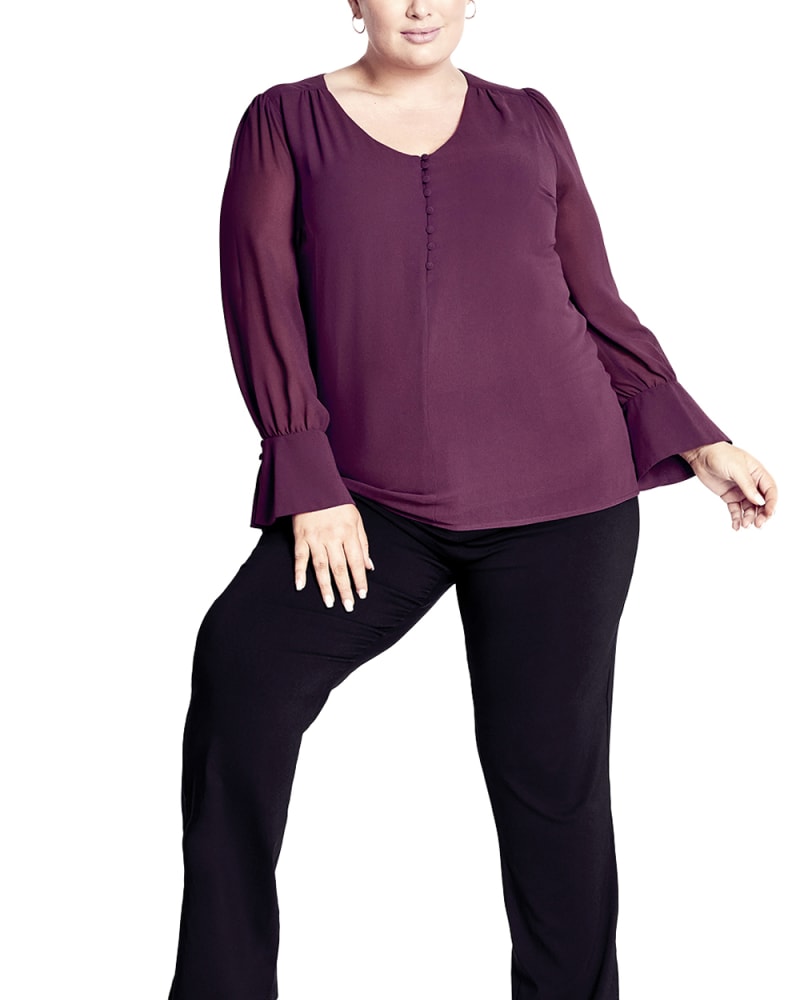 Front of a model wearing a size 20 BLOUSE ALENA in Plum by Ave Studio. | dia_product_style_image_id:302729